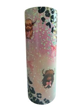 Pink Highland Cow Insulated personalized tumbler - Cute Bow Design